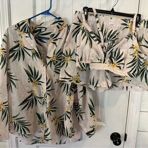 ONLY Leaf Patterned Blouse, shorts, bralette